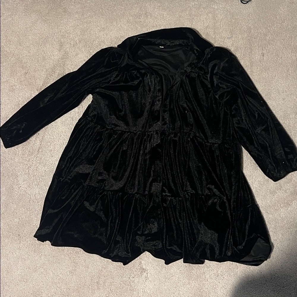size large shein black velour button up blouse